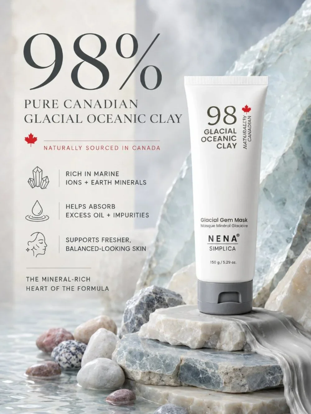 NENA x SIMPLICA Glacial Gem Mask 98% Canadian Glacial Clay 150g NIB